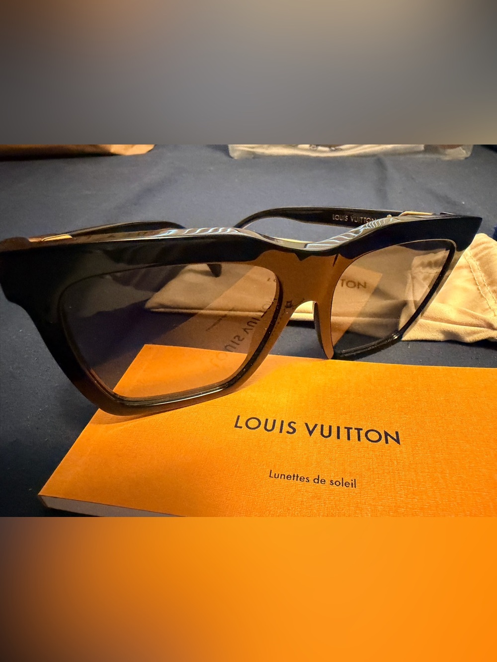 Louis Vuitton Black Cat-Eye Sunglasses with Subtle Gold Accents
